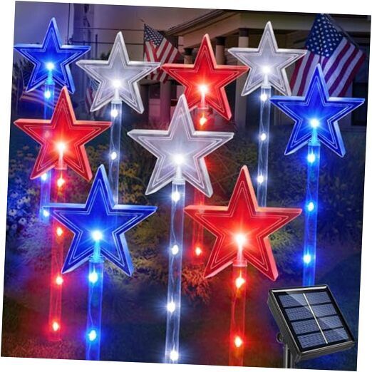 Upgraded 9-Pack Solar 4th of July Decorations Outdoor Stake Lights,Solar Red 