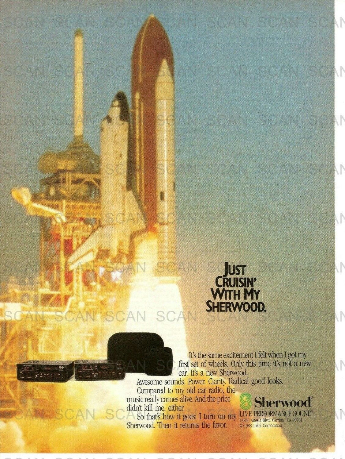 1989 Sherwood Stereo Vintage Magazine Ad   NASA Space Shuttle Blast Off