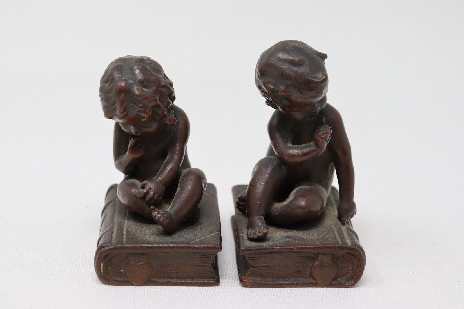 Pair of Amazing Henry Bonnard Bronze Infant Toddler Boy and Girl Sitting Books