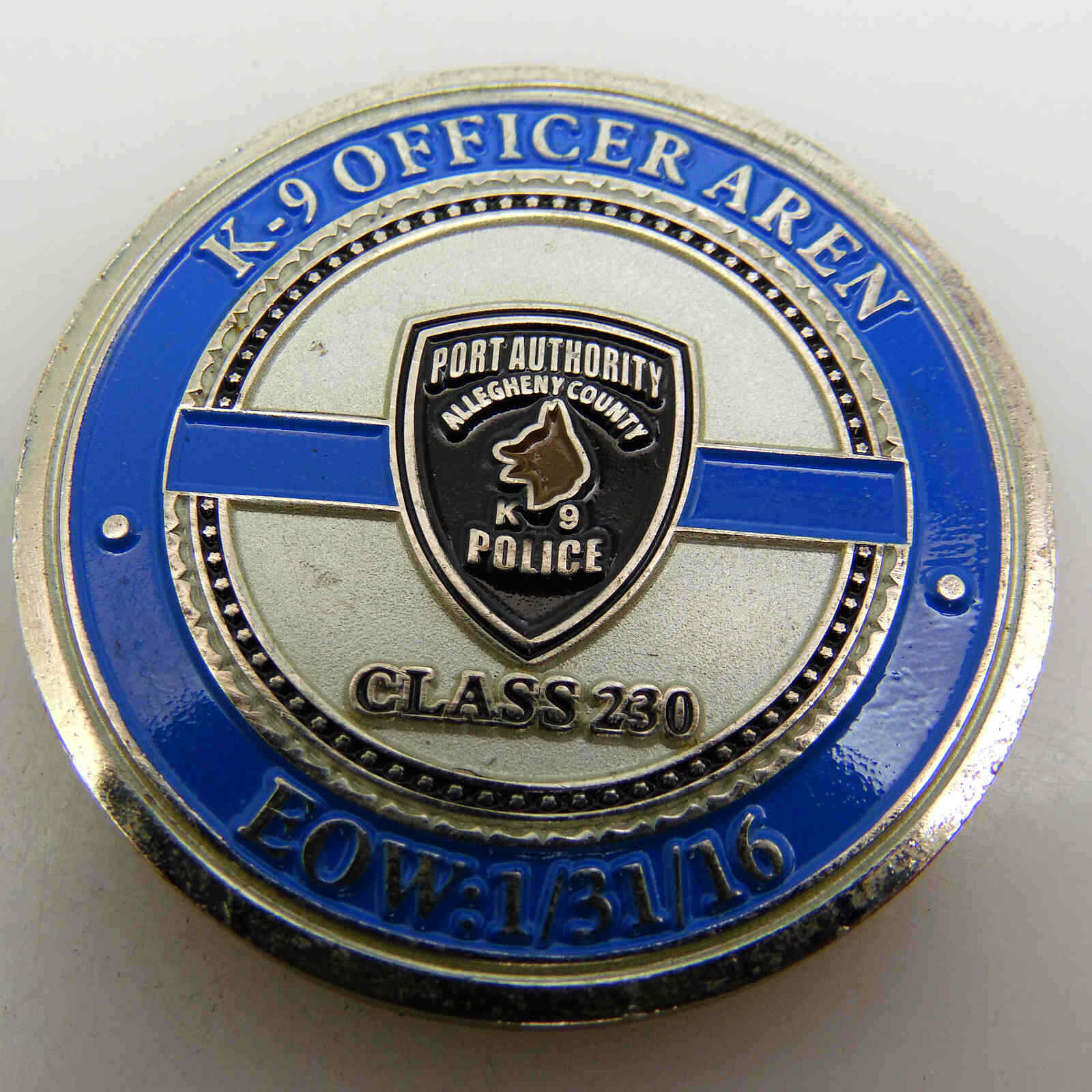 PORT AUTHORITY ALLEGHENY COUNTY POLICE K-9 OFFICER AREN CLASS 230 CHALLENGE COIN