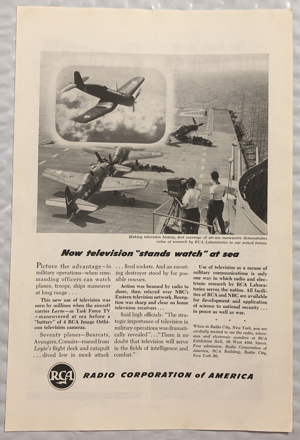 Vintage 1949 Original Print Ad Full Page - RCA - Stands Watch At Sea