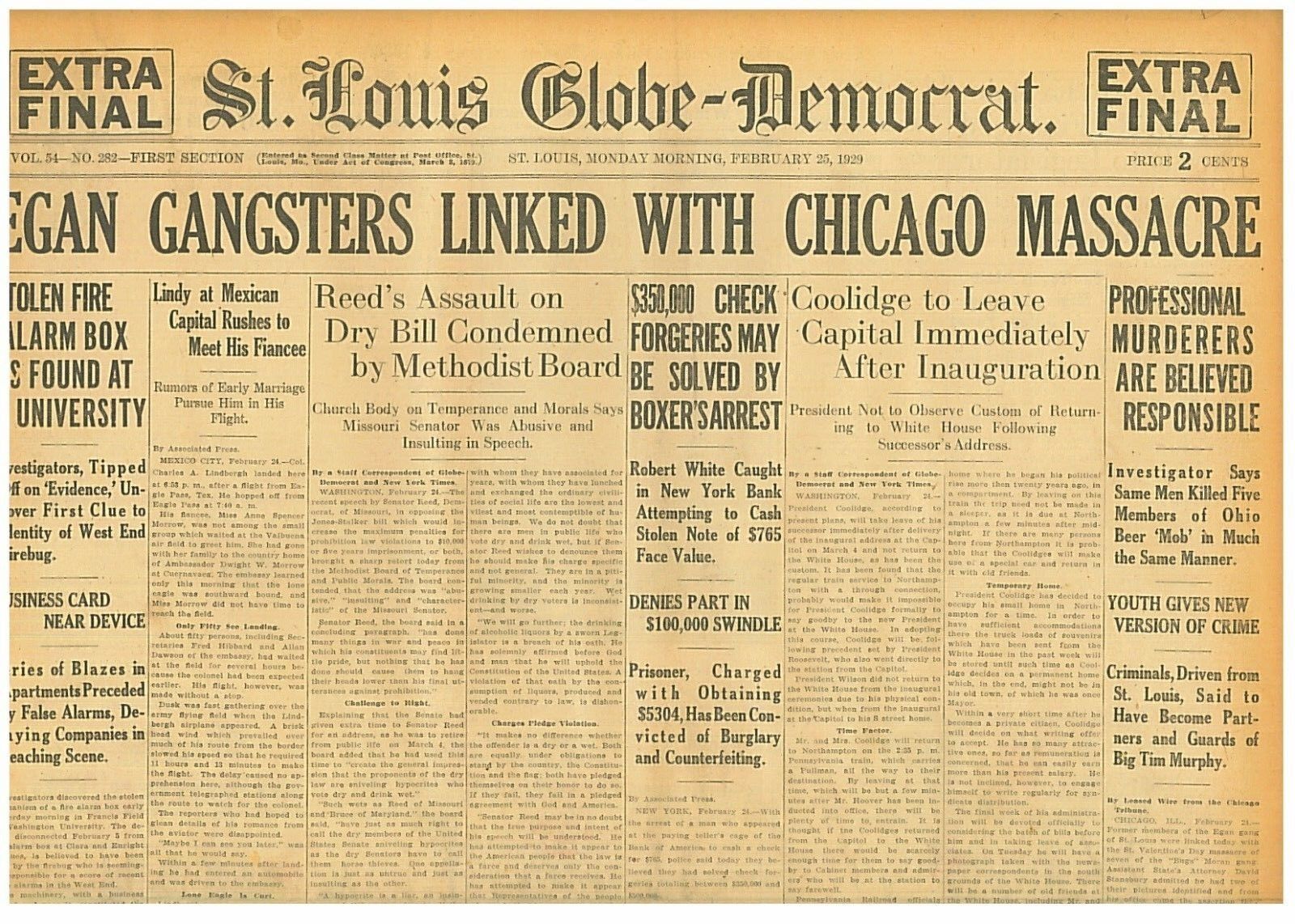 Valentines Day Massacre February 25 1929 Egan Gangsters Linked to Massacre B29