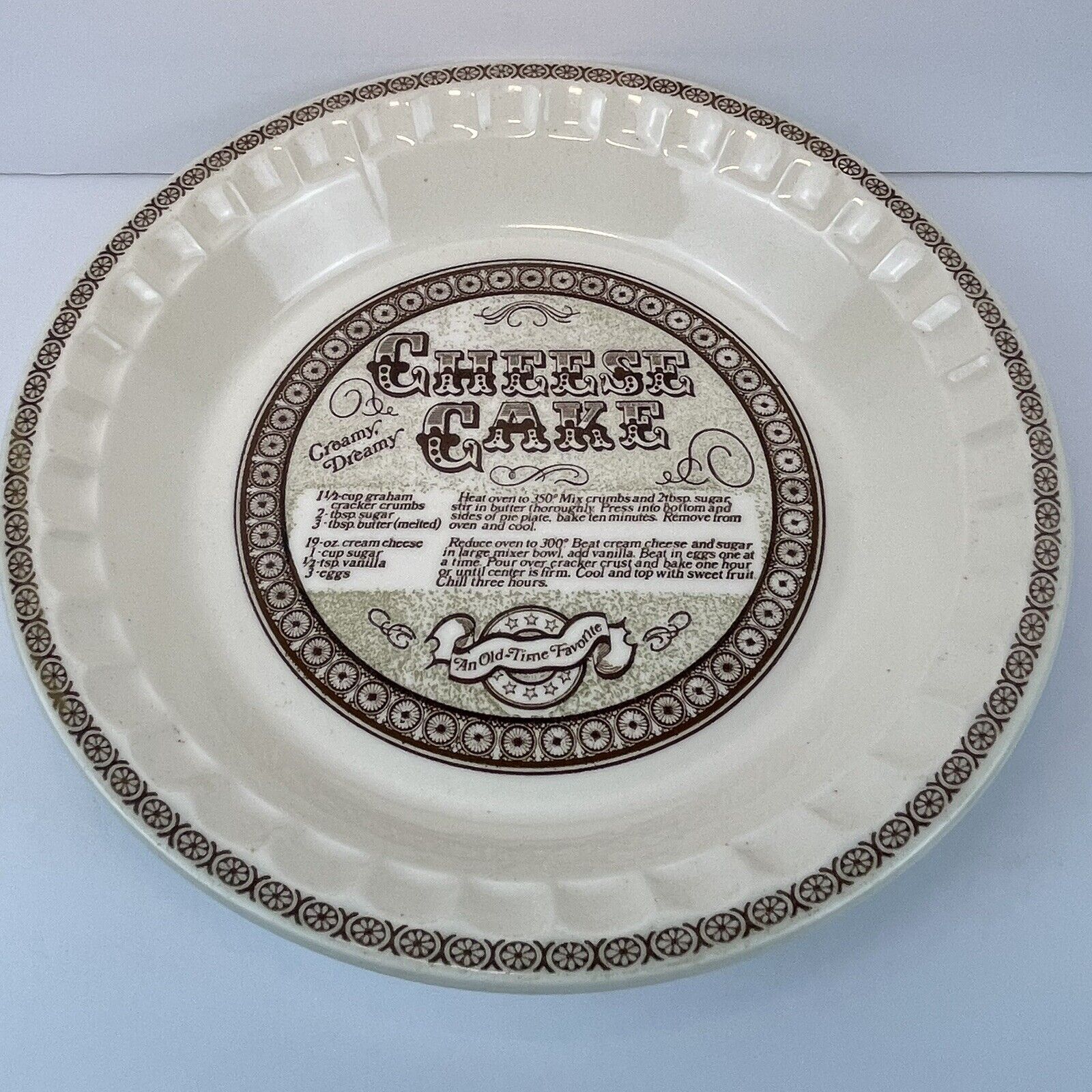 Vintage 1983 Cheesecake Pie Plate with Recipe by Jeannette Royal China 11 inches