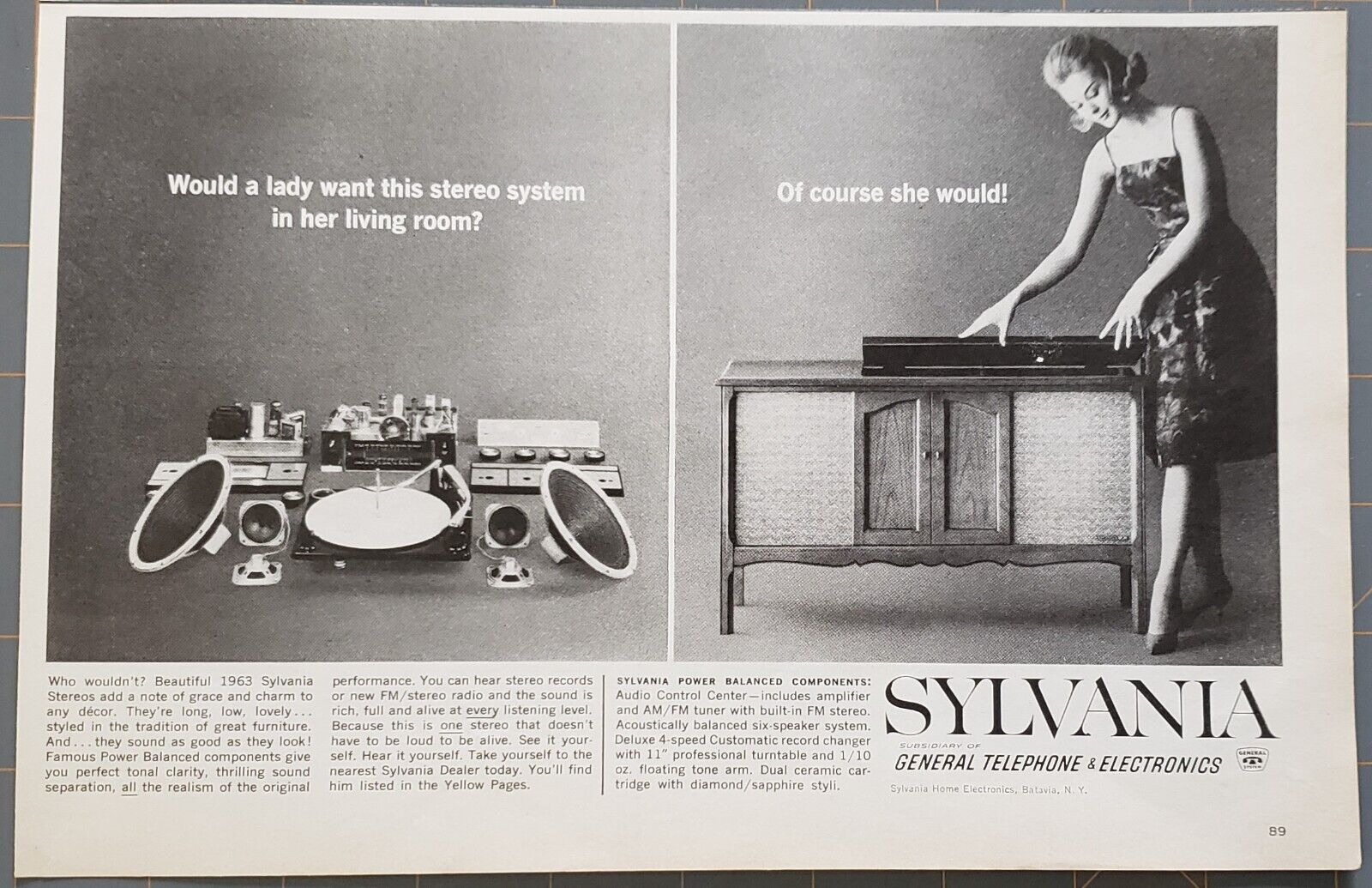 1963 Sylvania Telephones & Electronics Stereo Systems Vintage Print Ad