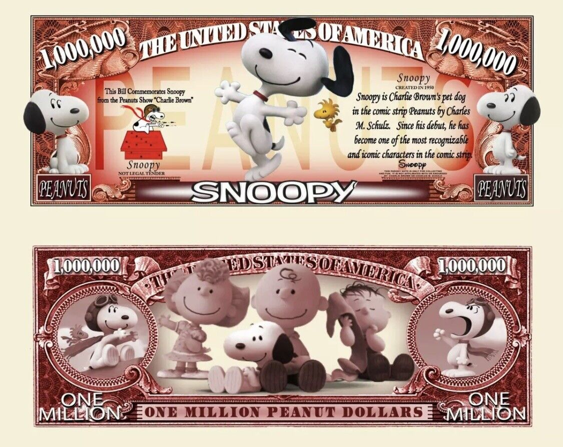 ✅ Pack of 100 Snoopy Peanuts 1 Million Dollar Bills Collectible Novelty Money ✅