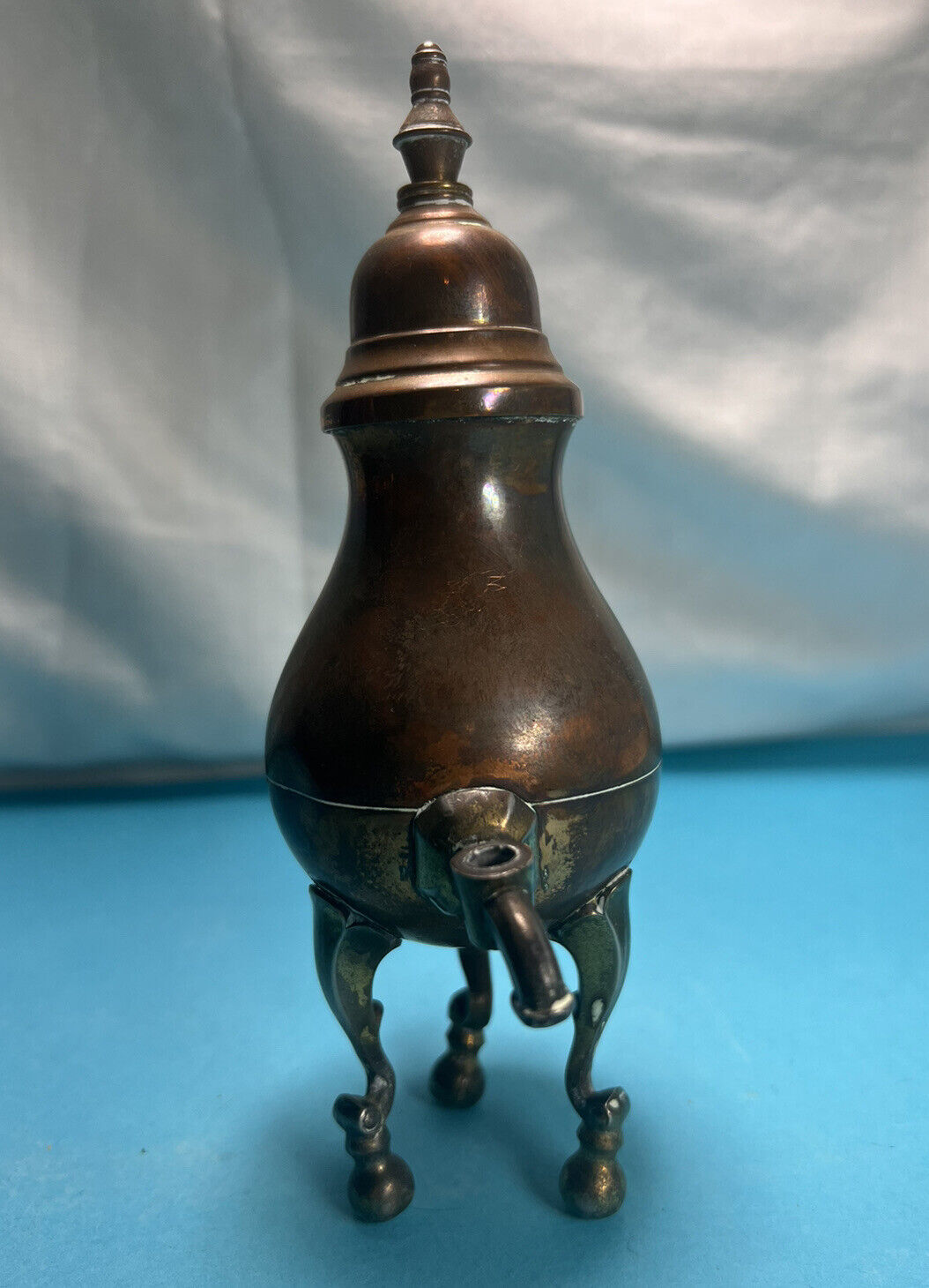 Antique Small Dutch Copper Brass  Warming Pot 3 Legs Coffee Pot 7.5”See Pics