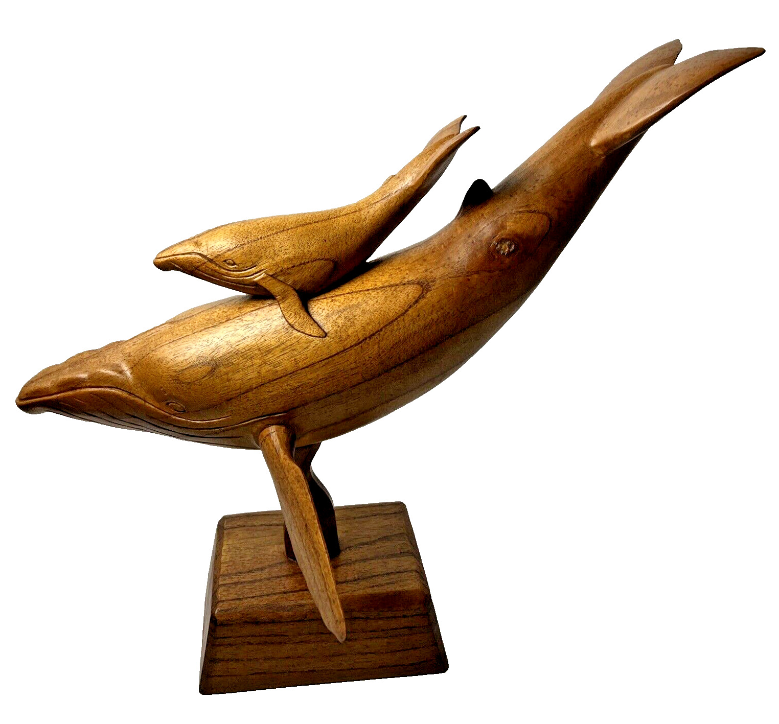 Wood Carved Humpback Whale Mama & Baby Large 20\