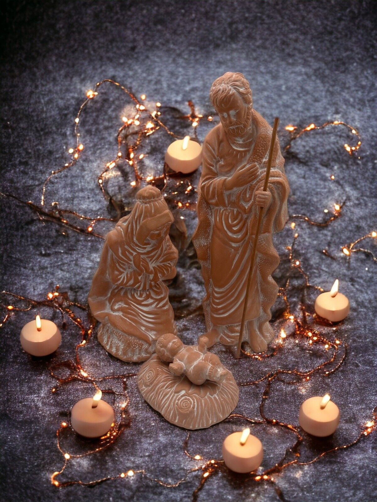 Terra Cotta Holy Family Nativity Jesus Mary Joseph Statue SEE Christmas Decor
