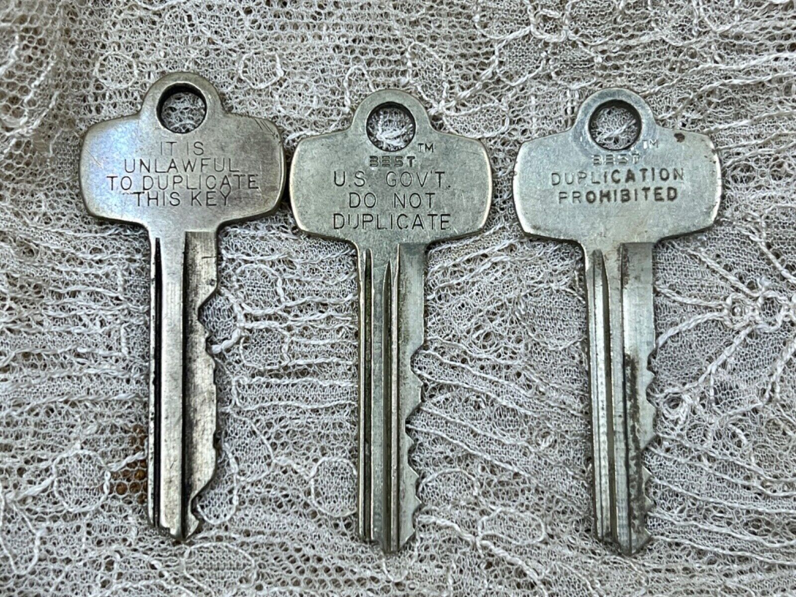 3 Vintage Collectible Keys, 1- U.S. Gov't Do Not Duplicate Key, 2 No Duplication