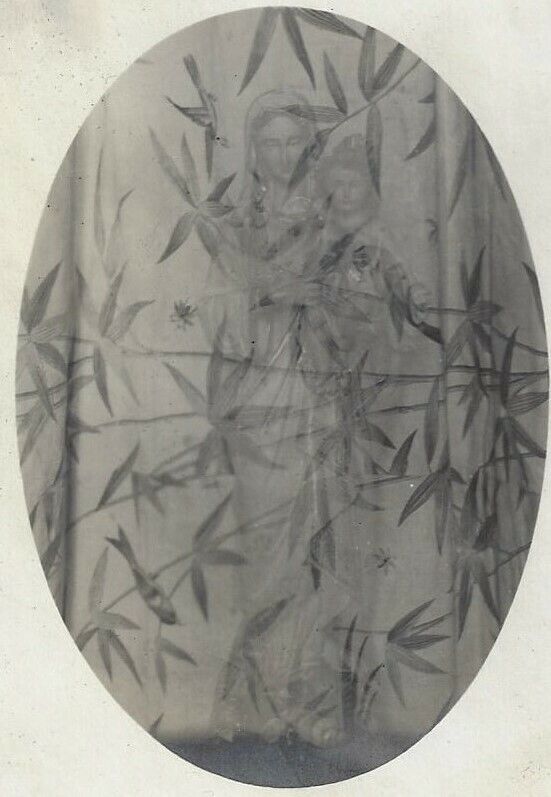 Ghostly Virgin Mary Madonna & Christ Child Behind Veil Double Exposure Photo
