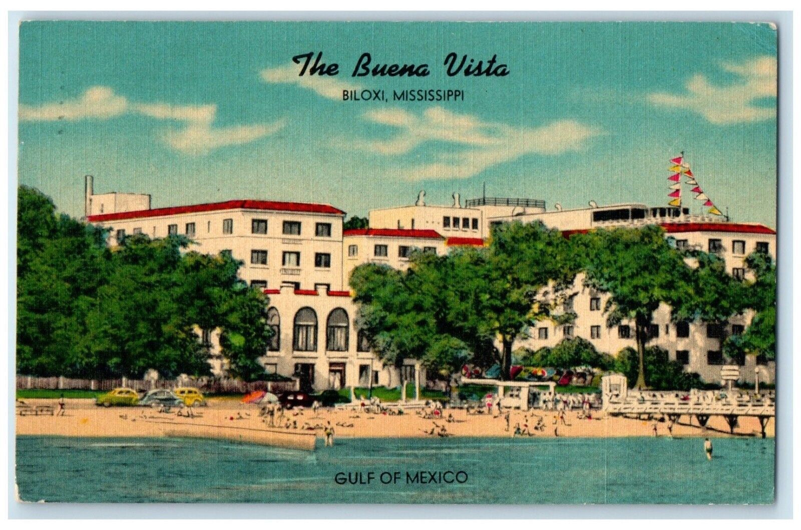 1951 Gulf Mexico Buena Vista Beach Coast Best Hotel Biloxi Mississippi Postcard