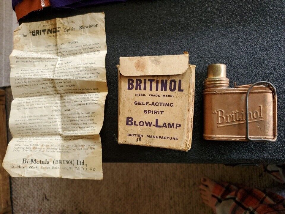 Vintage Britinol Blowlamp Torch Alcohol In Box