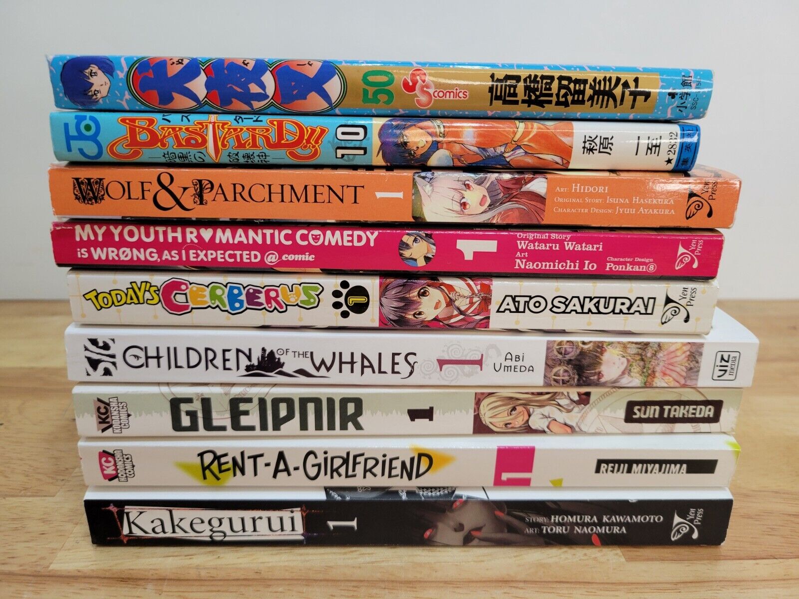 Mixed Manga lot of 9, English and Japanese; Gleipnir, Kakegurui, Rent a girlfrie