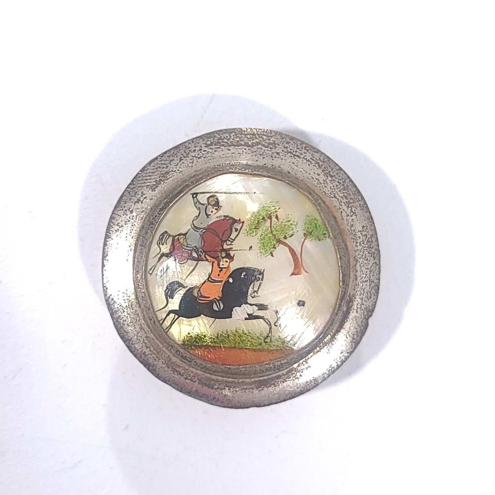 Vintage Hand Painted Abalone Mini Trinket Pill Box HI