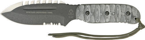 Tops TPDEFT01 Knives Fixed Blade Knife Carbon Steel Black Micarta Handle Stryke