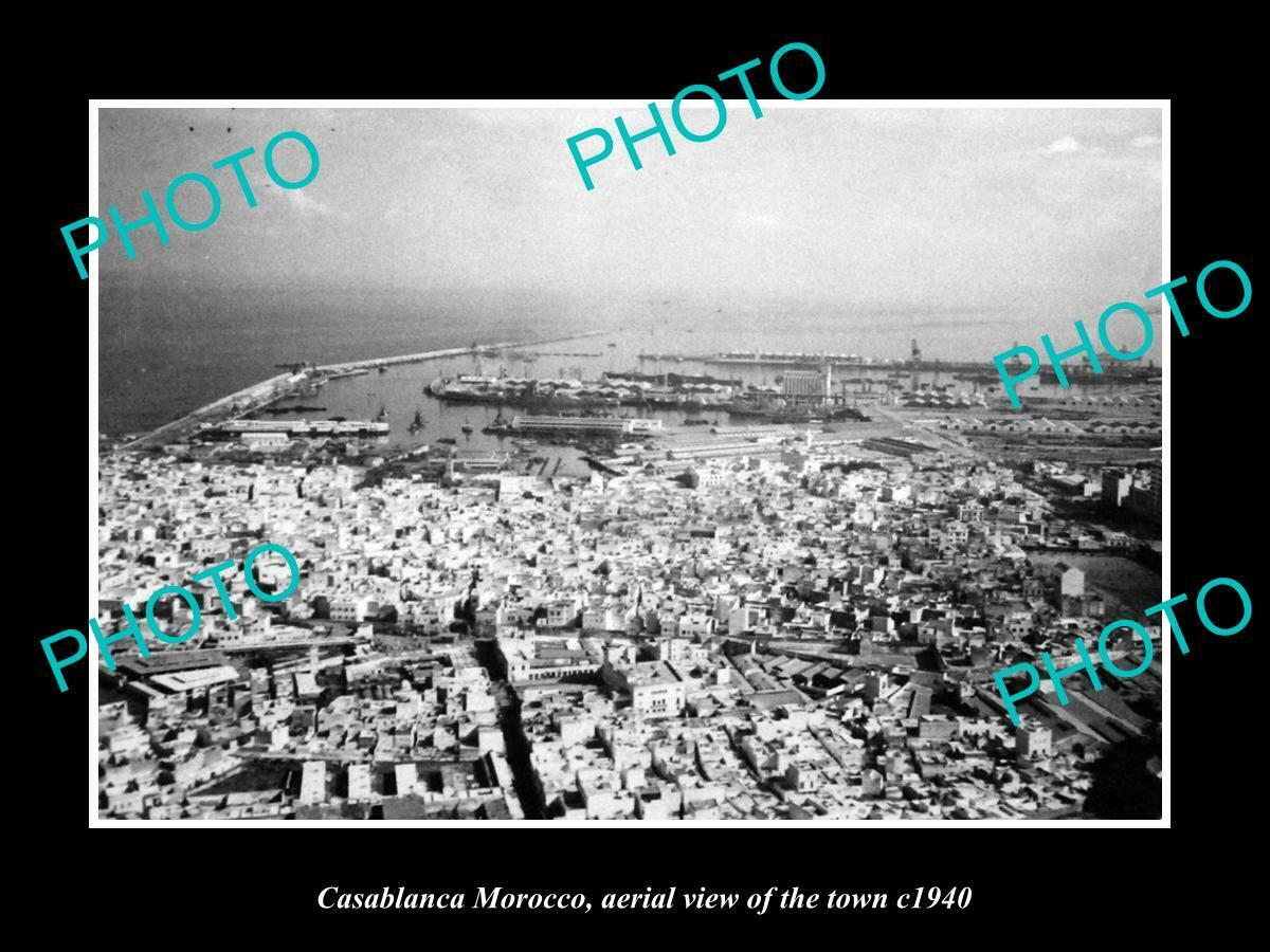 OLD POSTCARD SIZE PHOTO CASABLANCA MOROCCO AERIAL VIEW OF THE TOWN c1940