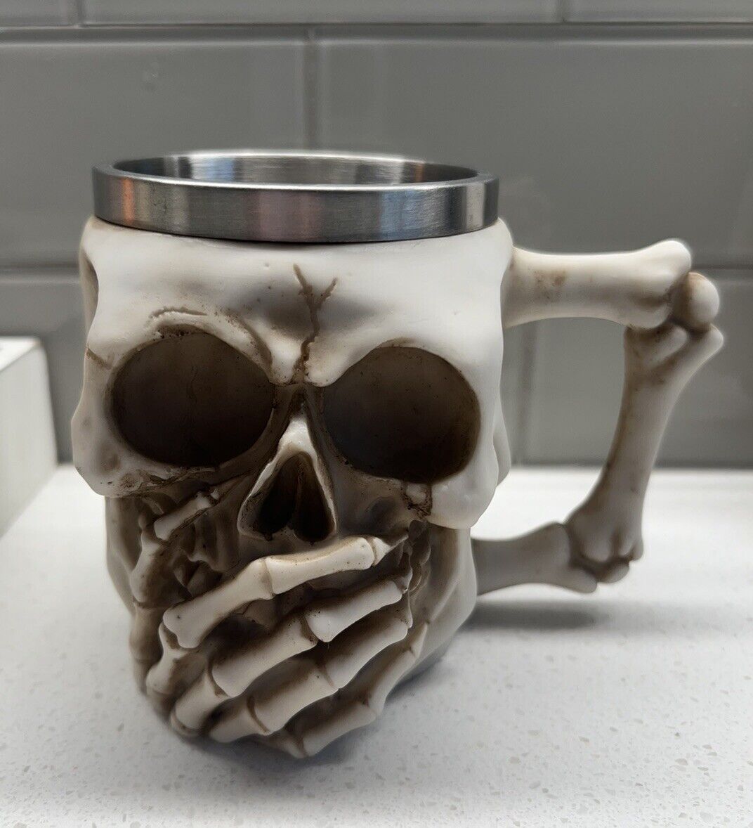 3D Skeleton Hands Mouth Coffee Mug Halloween Spider Web Plastic Stainless Steel