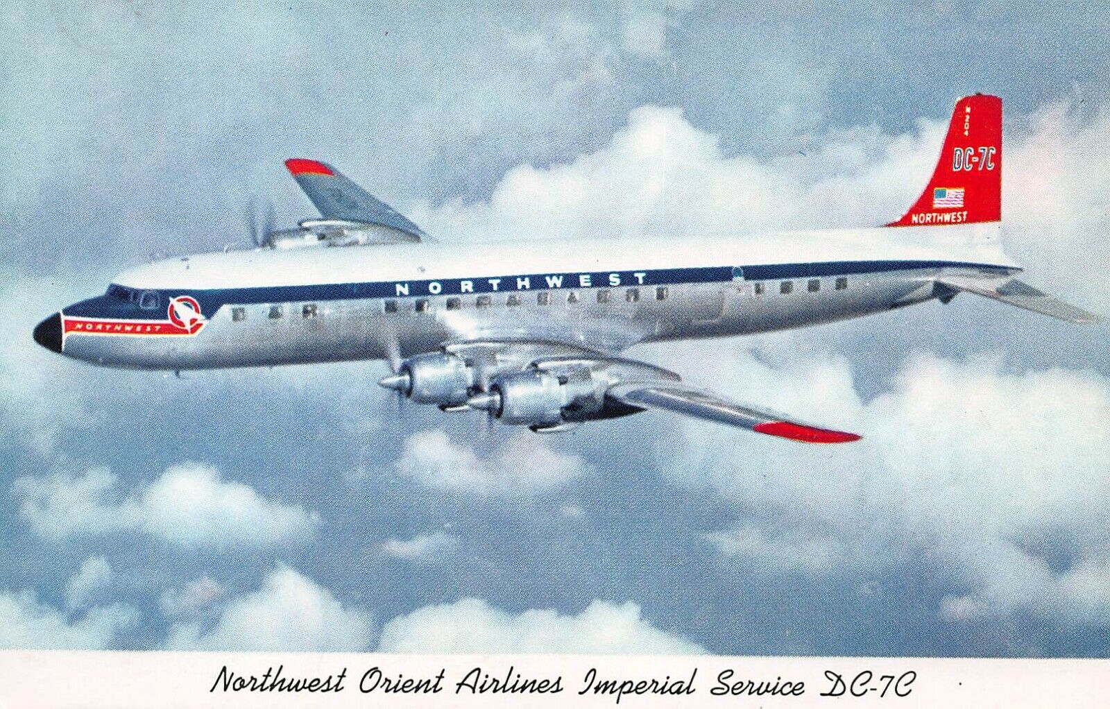 Northwest Orient Airlines, Imperial Service DC-7C, Circa1950\'s Postcard, Unused 