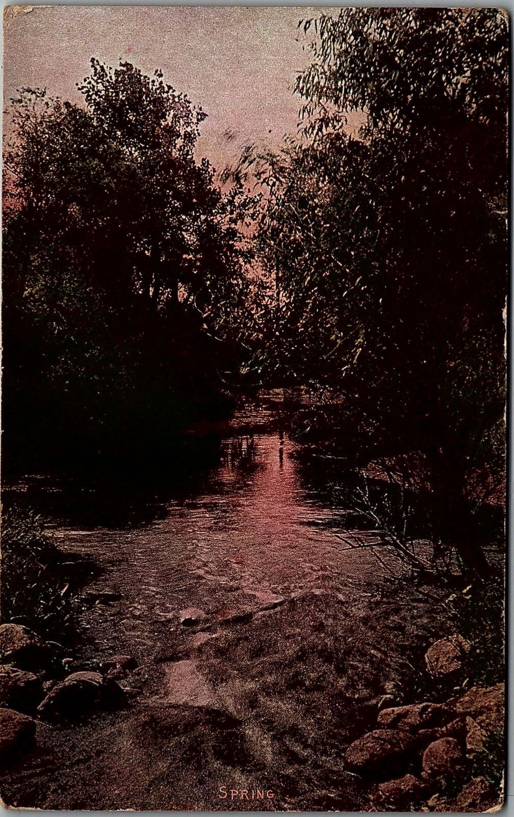 1908 BEAUTIFUL LANDSCAPE WITH STREAM MESSAGE FROM SCHOOL GIRL POSTCARD 25-163