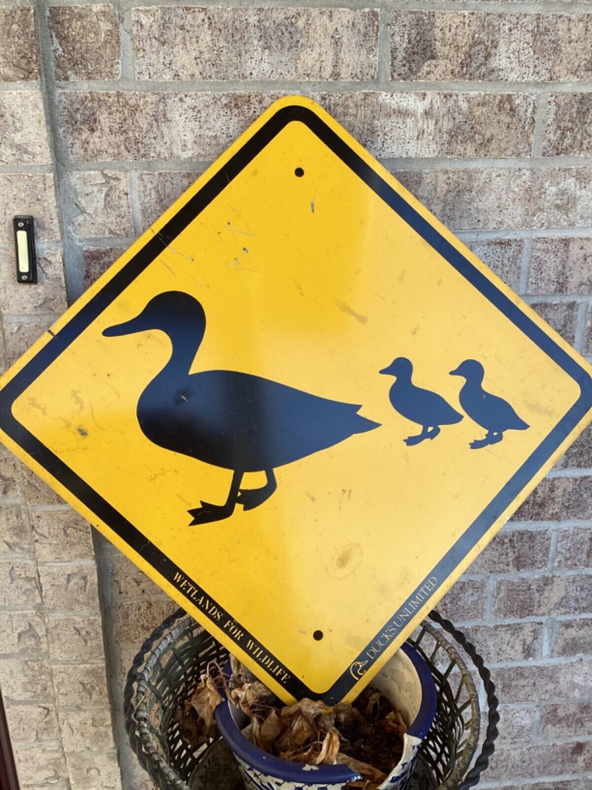 Ducks Unlimited Caution Duck Crossing Metal Highway Sign Ducklings Wetlands 24”