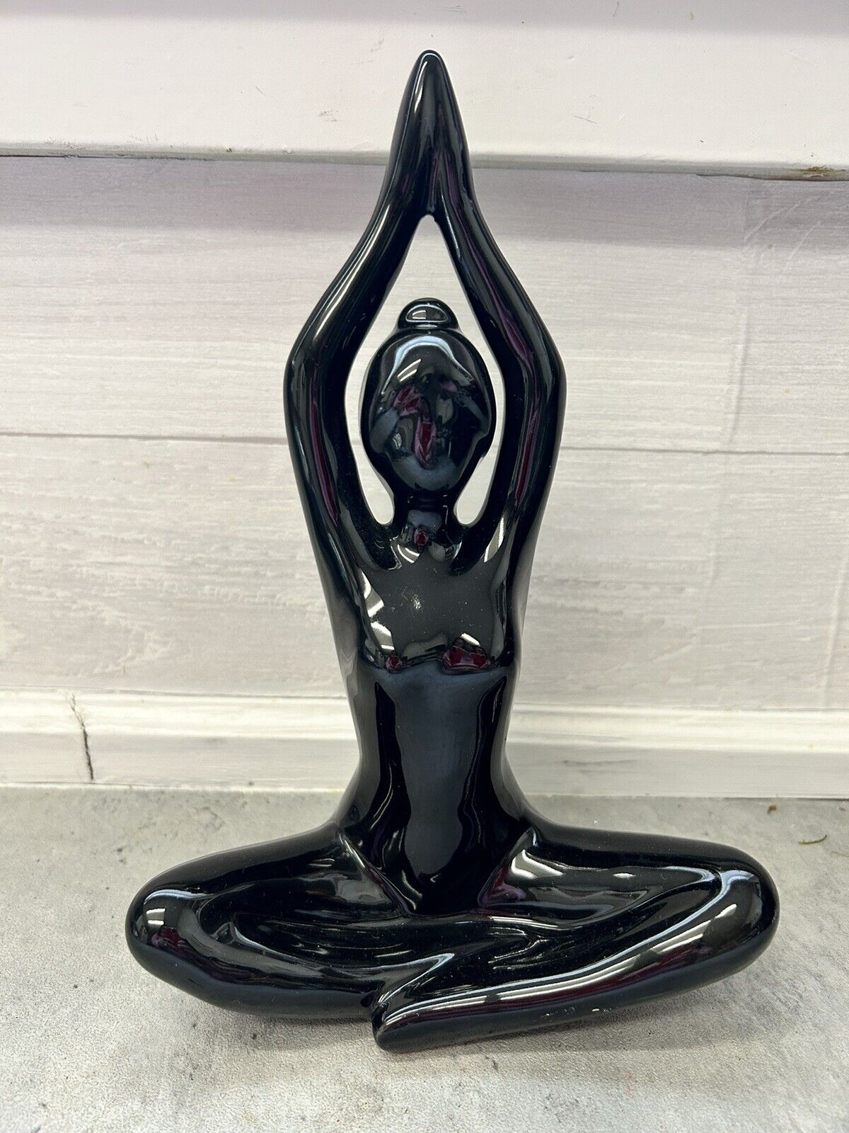 Woman Meditating in Yoga Poses Black ceramic Figurine Statue Spiritual