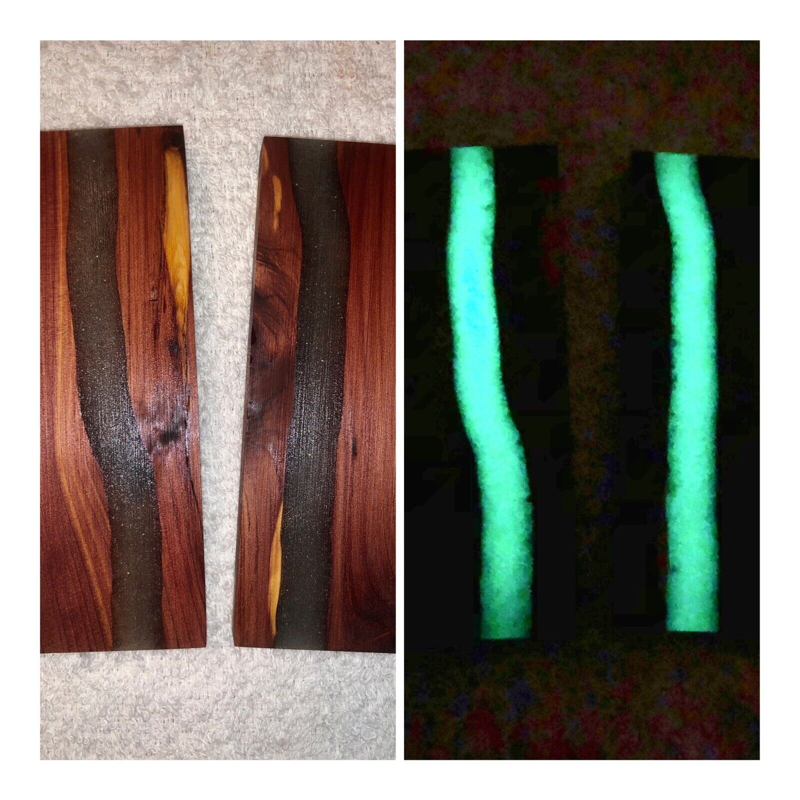STABILIZED Knife Scales “Ghost River” Glowing Resin and Cedar 5x2 x 3/8th+ Thick