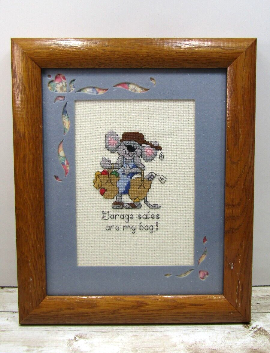Vintage Picture in Frames colorful Cross stitch Mouse in Garage Sales good cond.