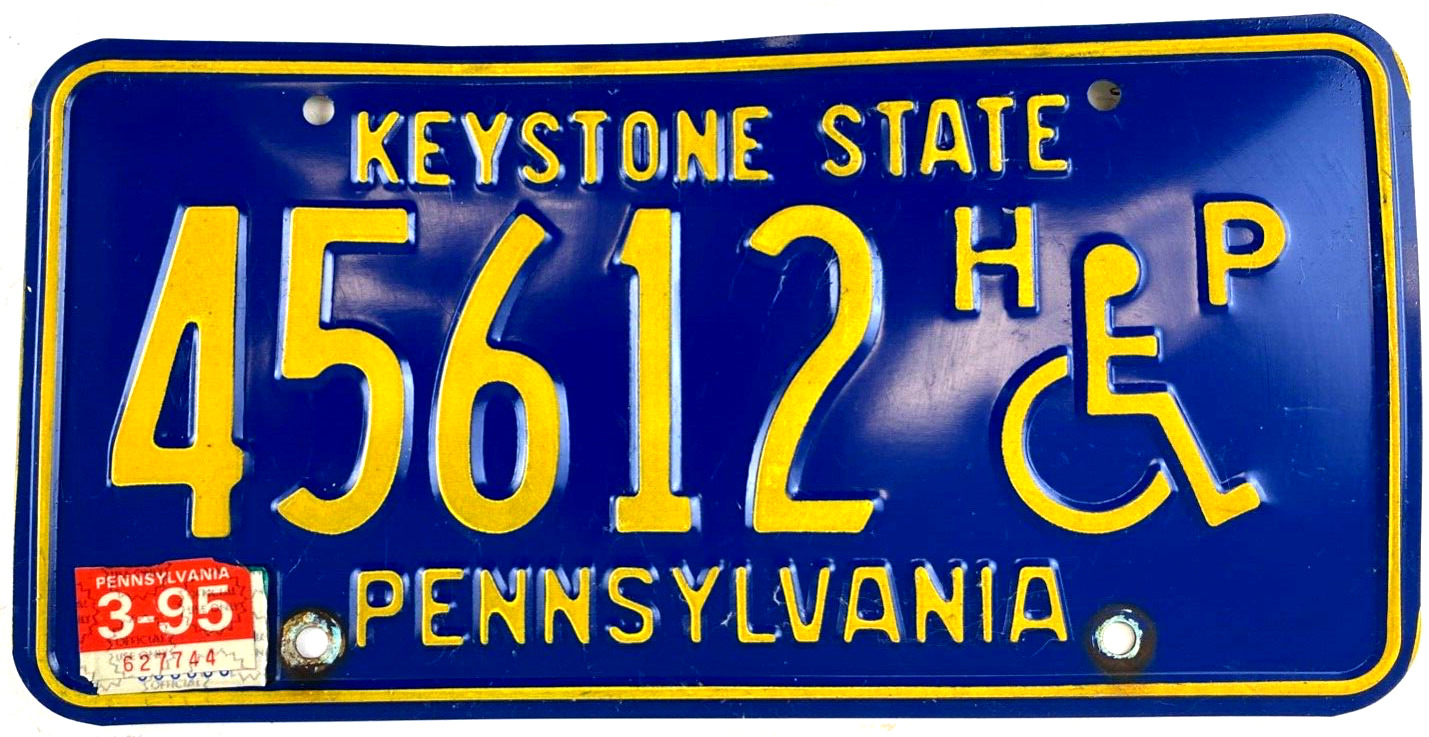 Pennsylvania 1995 Handicap License Plate Vintage Man Cave Garage Decor Collector