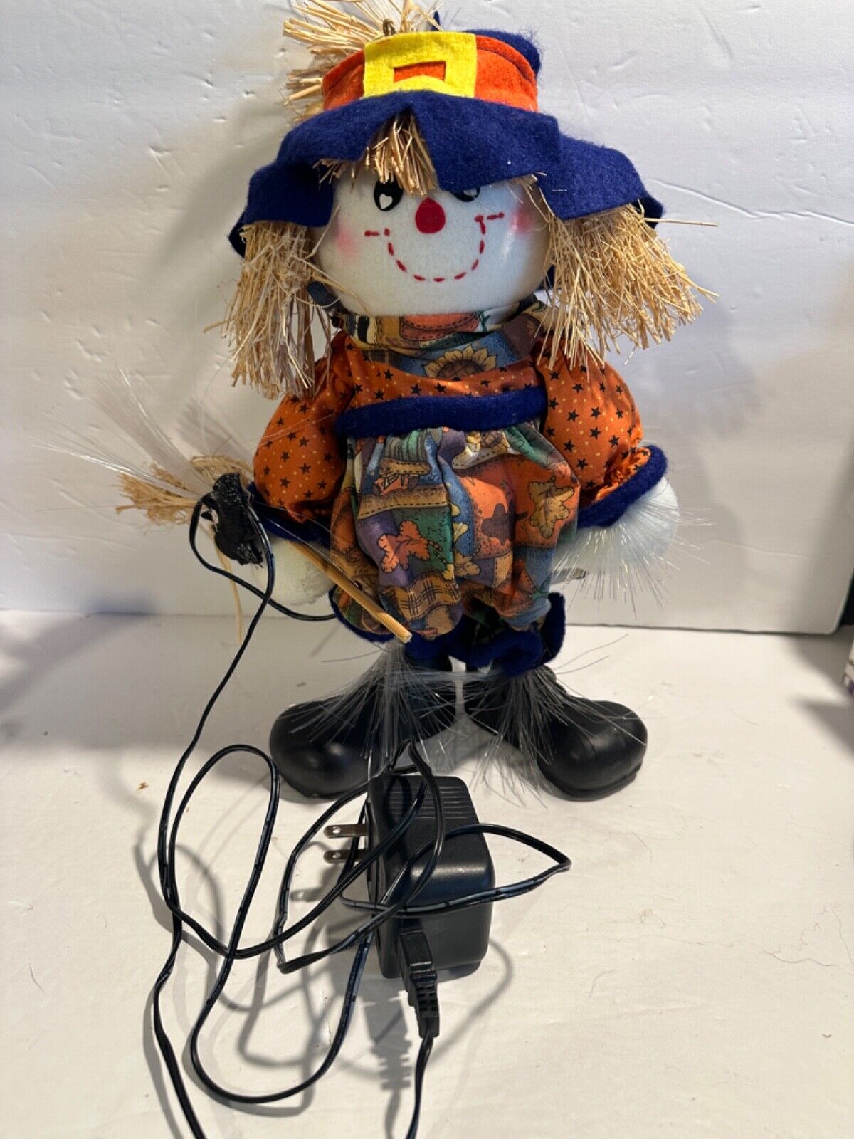 Halloween/Fall Decorative Fiber Optic Scarecrow Doll W/Bat & Broom 12.5\