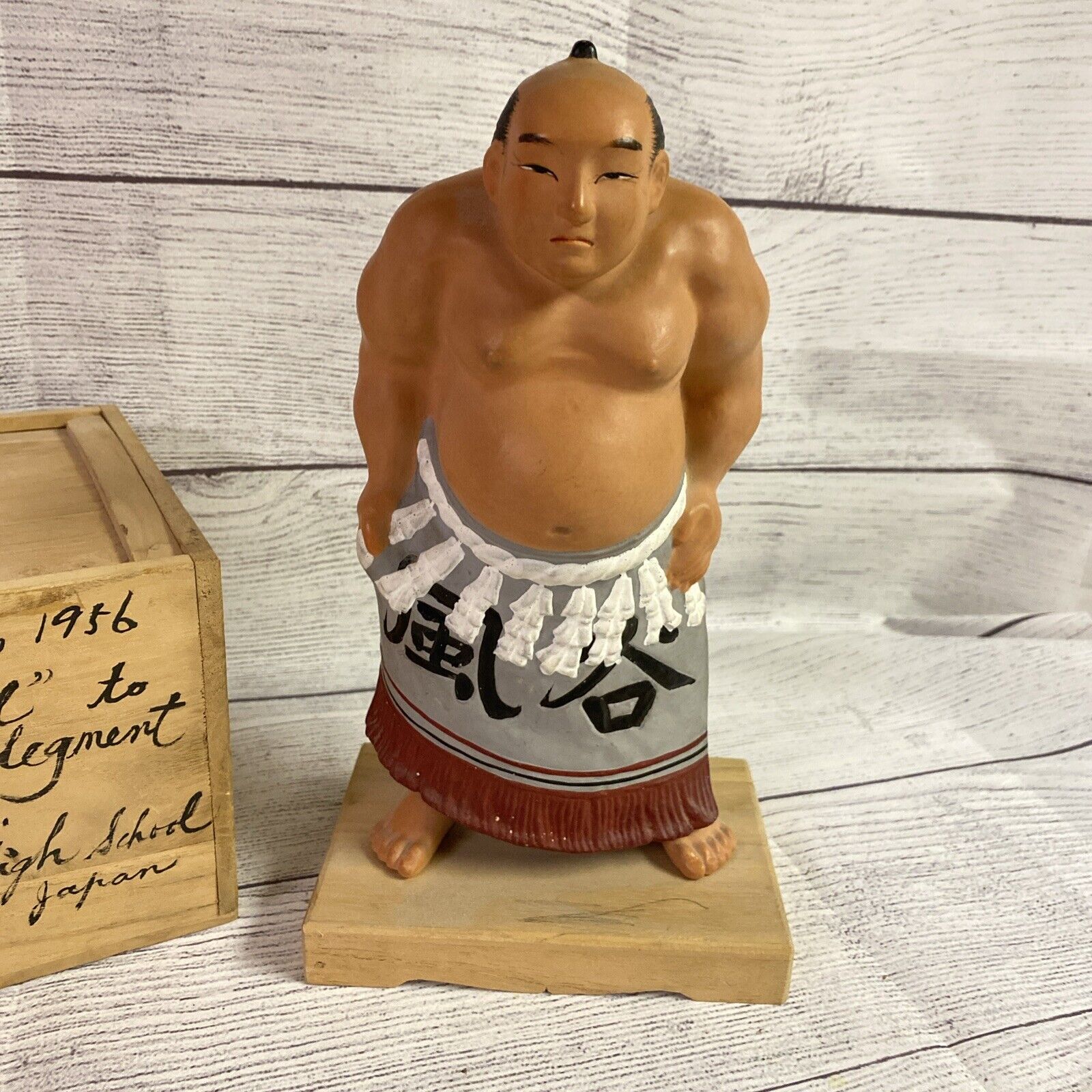 Vintage Japanese Sumo Wrestler Figurine Ceramic1956 Collectible 10” W/BOX