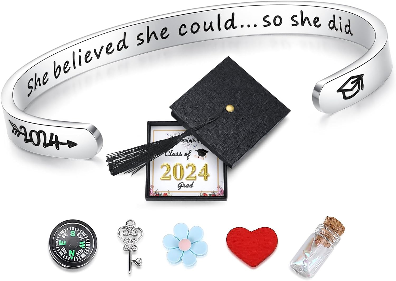 2024 Unique Graduation Gifts for Her-Graduation Cap Box-Adjustable Bracelet for 