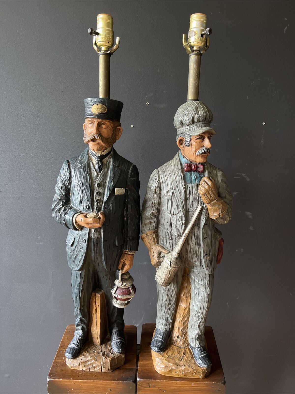Rare 1971 Dunning Industries Pair Of Train Lamps Conductor & Engineer Heavy 25”