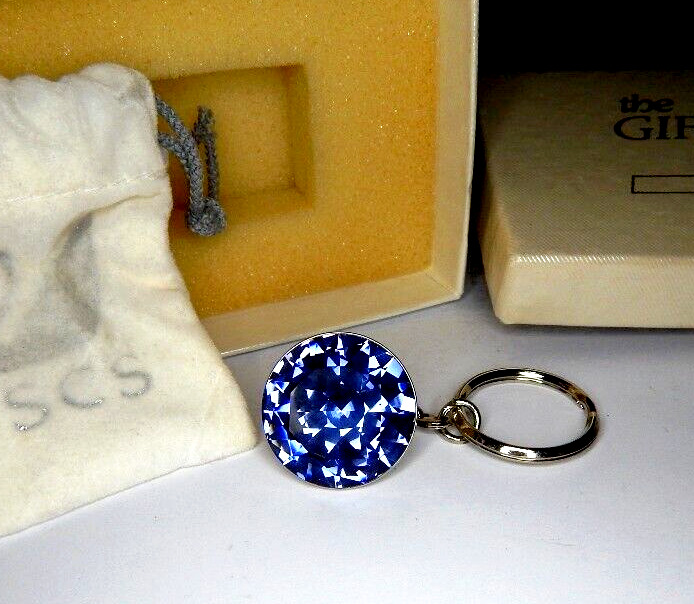 RARE 1985 NIB Swarovski Crystal Sapphire Blue Cone Keychain Purse Charm Rhodium