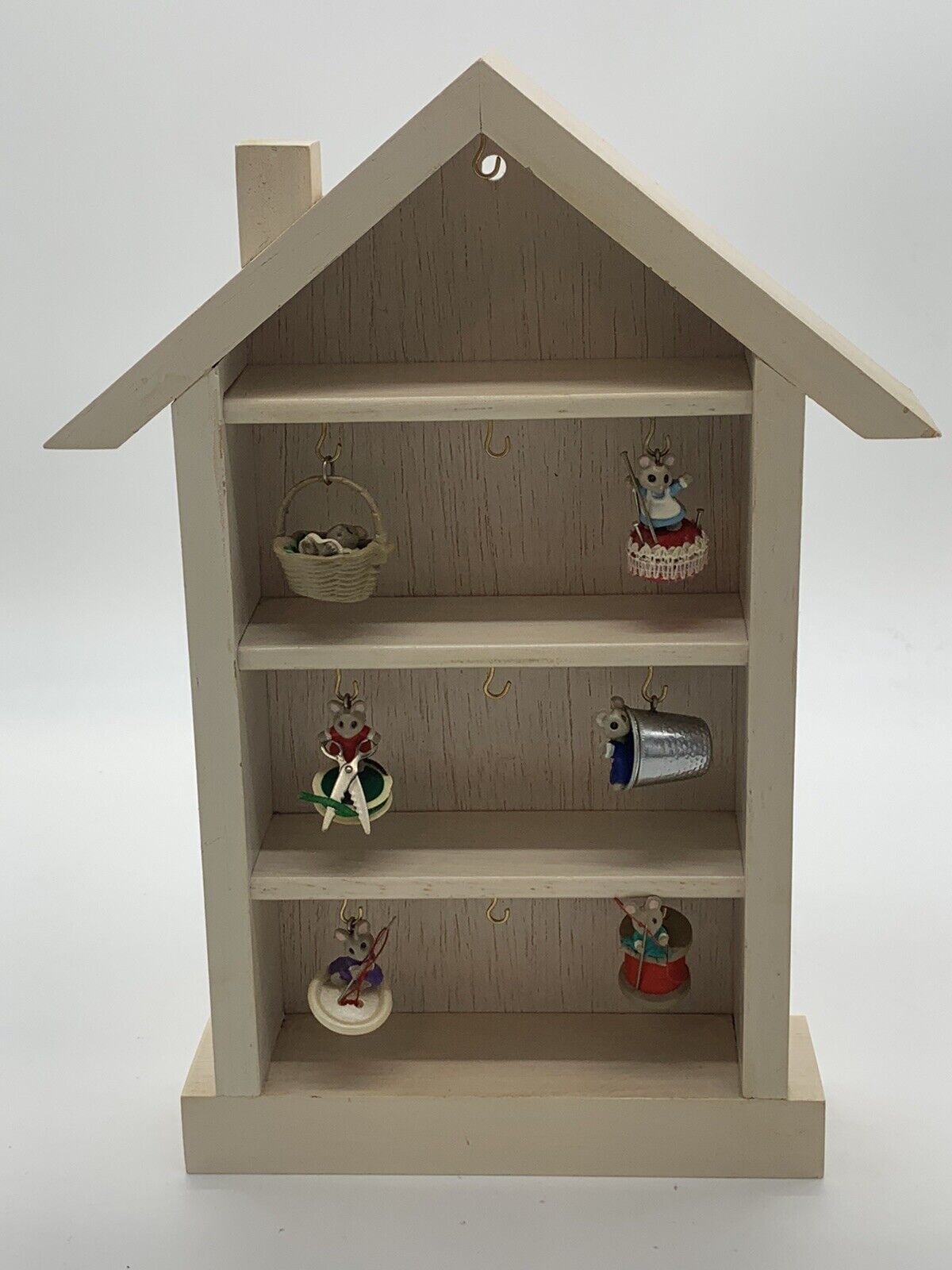 Hallmark Miniature Sew Sew Tiny Mice Ornaments w/ Shadow Box Memory House - 1992