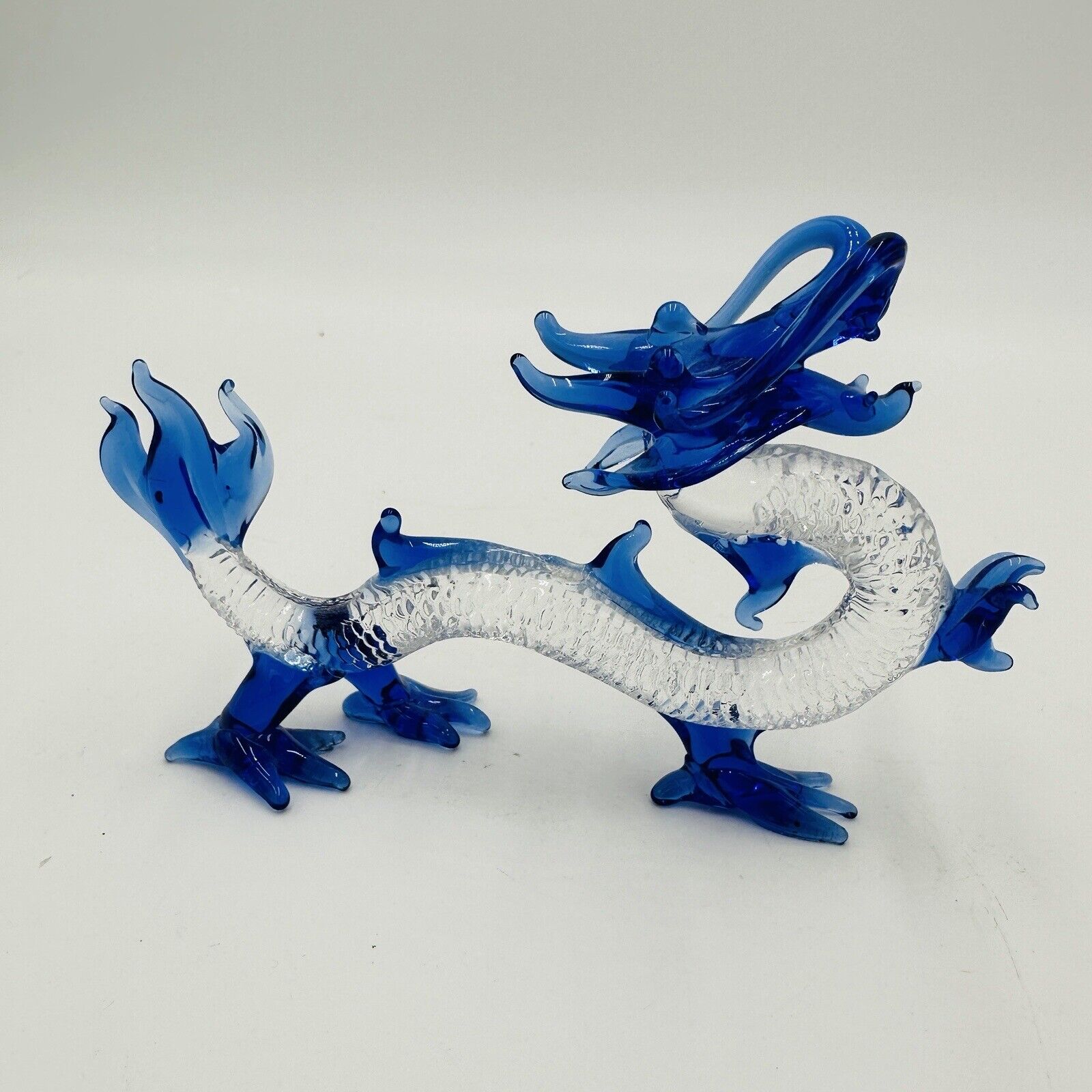 Hand Blown Blue Dragon Art Glass Figurine 4in H Collectible Fantasy