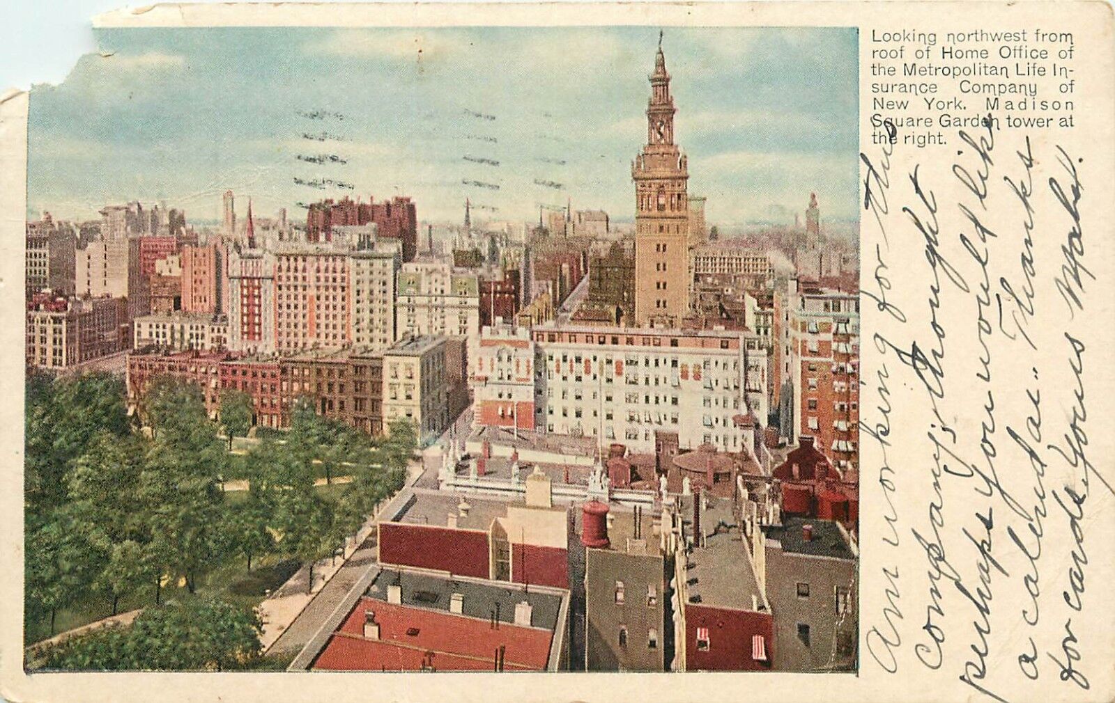 Metropolitan Life Insurance Madison Square Garden Tower New York 1908 Postcard