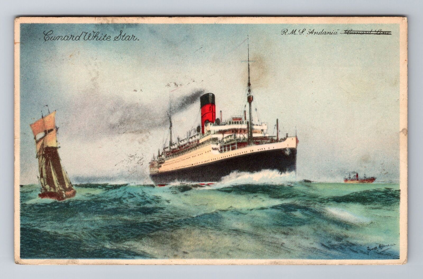 Cunard White Star, Ship, Transportation, Antique, Vintage c1938 Postcard