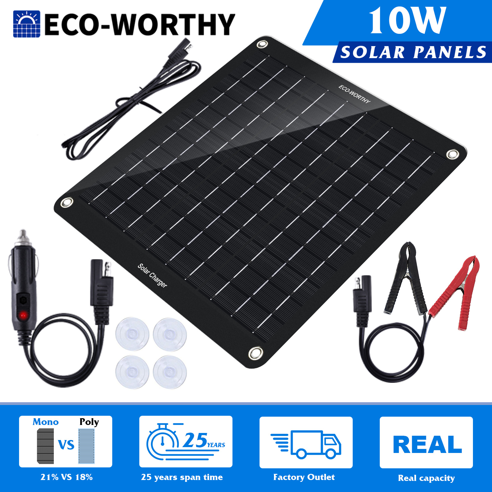 ECO-WORTHY 10W 12V Solar Panel Kit Battery Trickle Charger Maintainer for RV Car