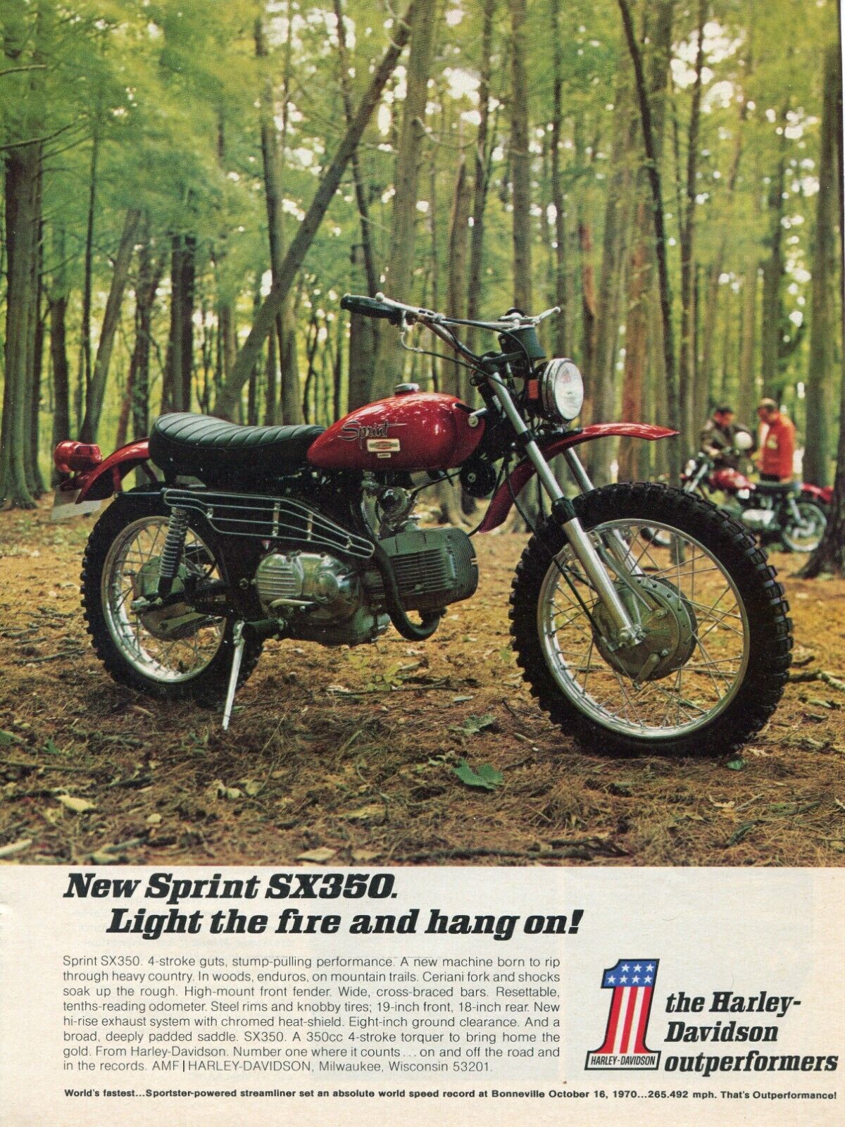 1971 Print Ad of AMF Harley Davidson Sprint SX350 Motorcycle light the fire