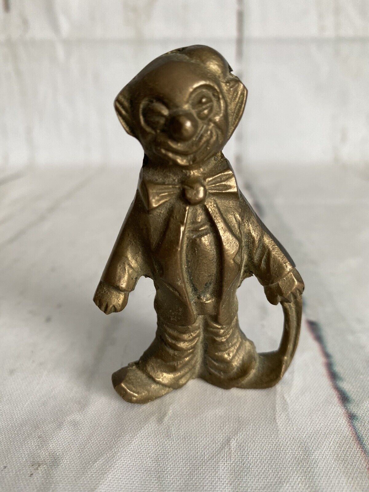 Vintage  Solid Brass Clown Jester Figurine 