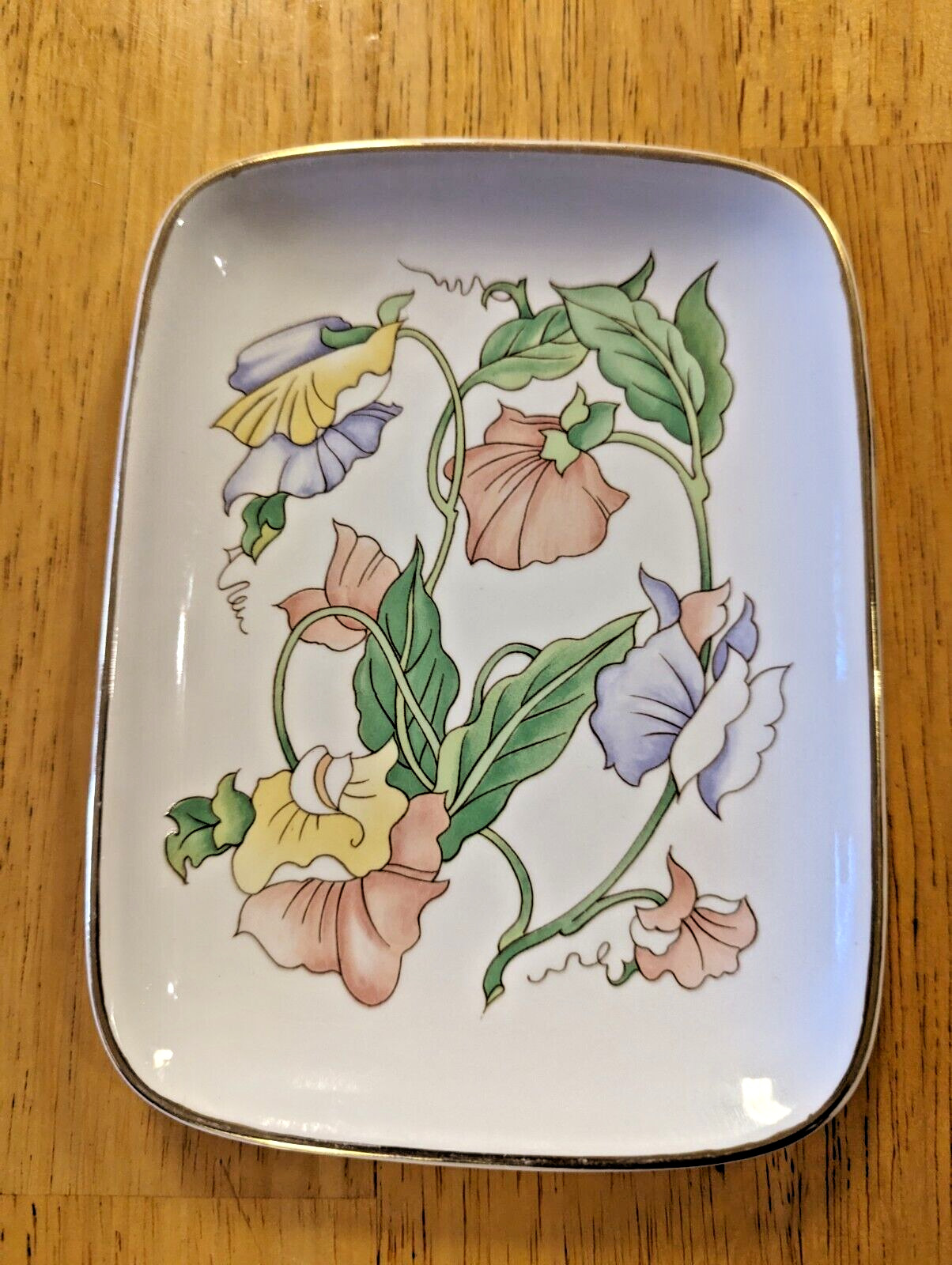 Vintage Ben Rickert Porcelain Jewelry Trinket Dish Vanity Tray Iris Floral China