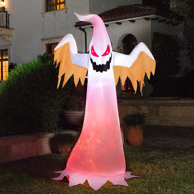 8ft Halloween Inflatable Blow up White Ghost Red Rotating Led Lights Lawn Deco