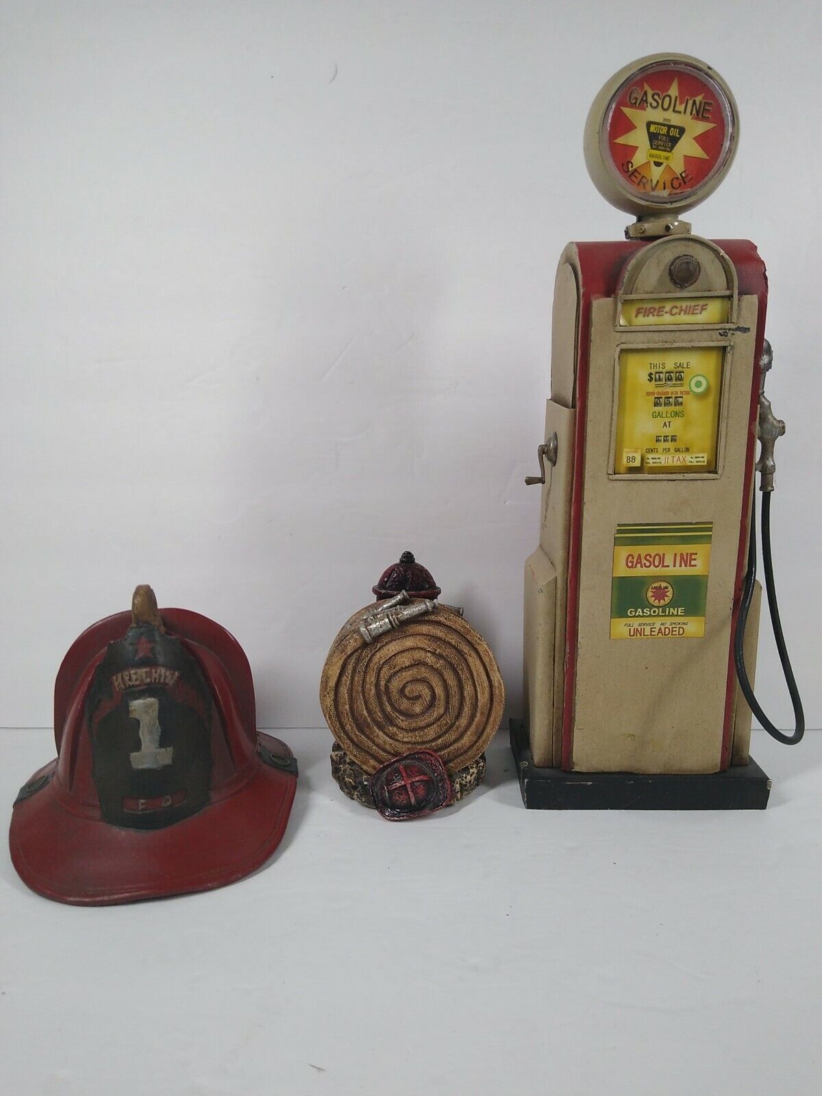 Firefighter fireman decor 7 pc set cup holder, helmet, gas unit - Home Decor