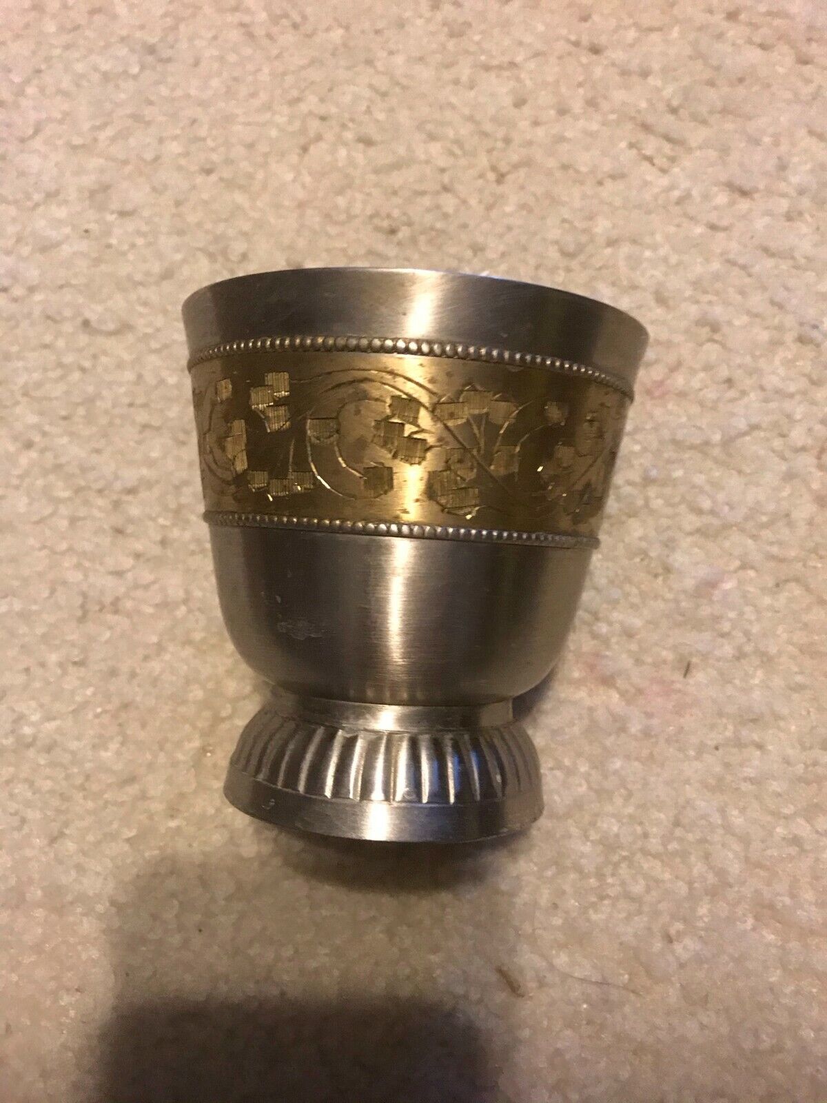 Unique & Neat Vintage India Pewter Bowl / Cup Etched Brass 3.5\