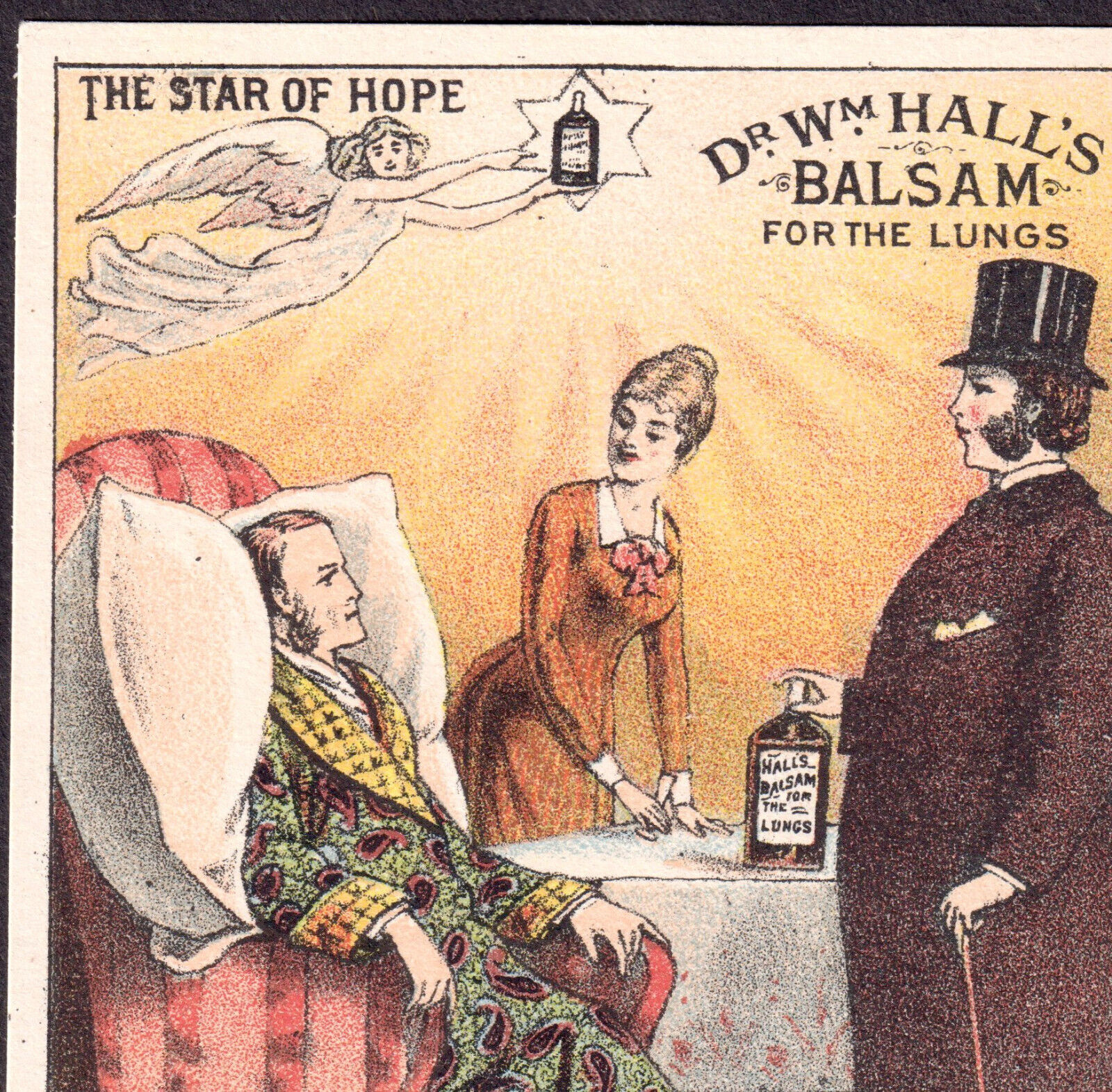 Dr Hall Star of Hope Angel Lung Cure 1800\'s Asthma Bottle Advertising Trade Card