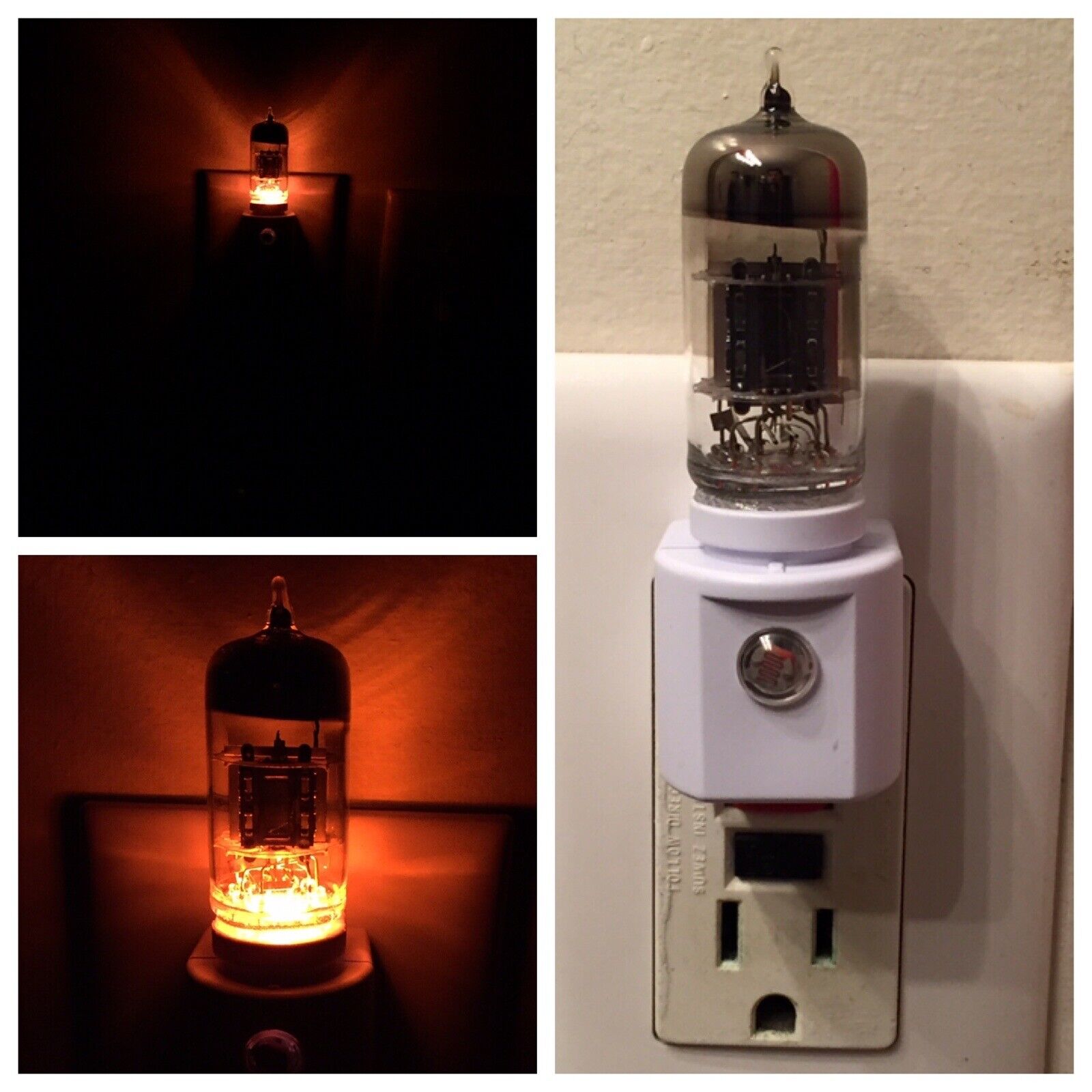 12AX7 Style Amber Glow Vintage Vacuum Tube Valve 120 VAC Plug-In LED Night Light