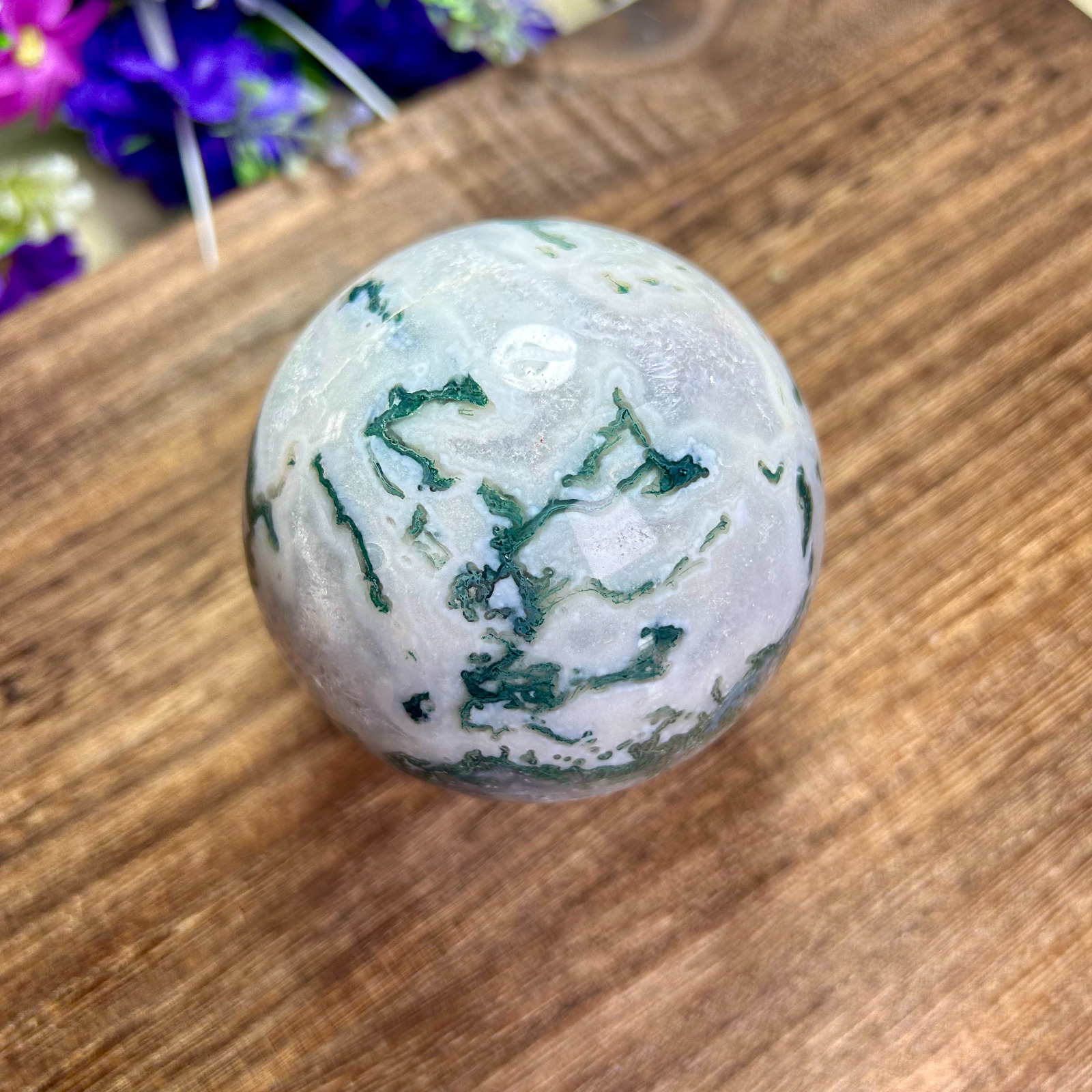 570g 75mm Natural Moss Agate Quartz Sphere Crystal Ball Reiki Healing 6th