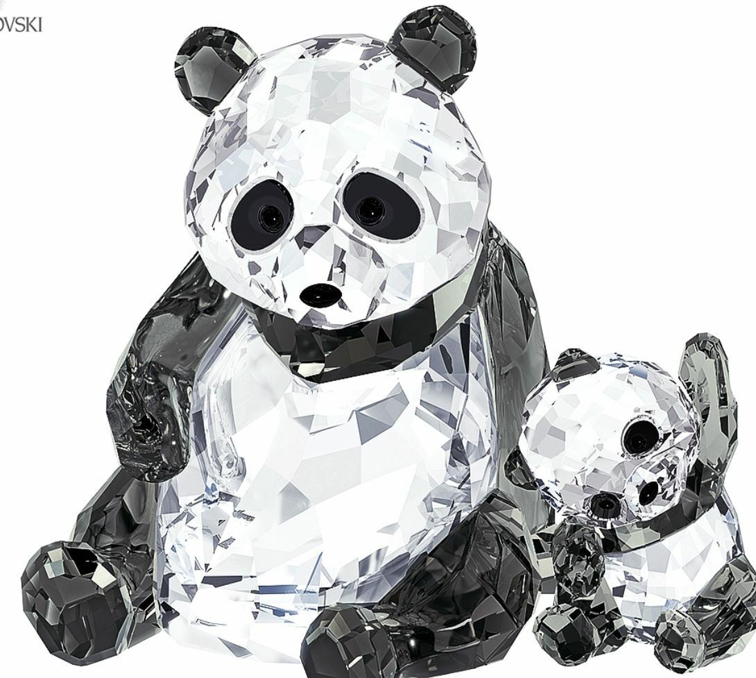 Authentic New in Box Swarovski Crystal Figurine Pandas Mother With Baby #5063690