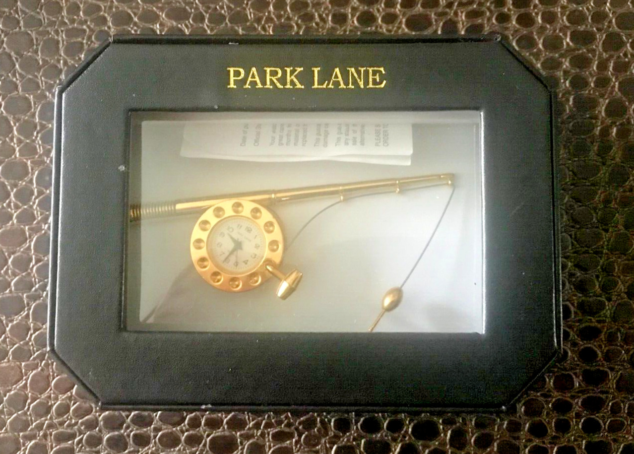 Vintage Miniature Fishing Rod Brass Clock - In original box (Unused)