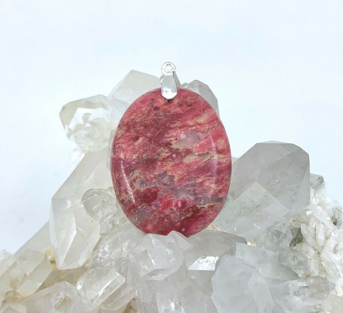 Beliere Silver 925 Cabochon Minerals 51.5 Cts Natural Stone Thulite Pendant